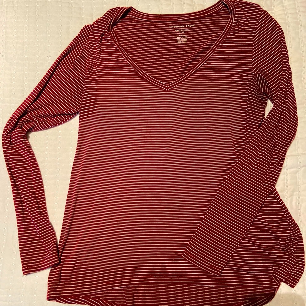 Long Sleeve Marroon/White Striped Long Sleeve